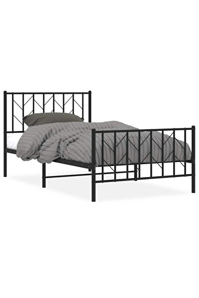 vidaxl Cadru pat metalic cu tăblii de cap/picioare, negru, 100x200 cm