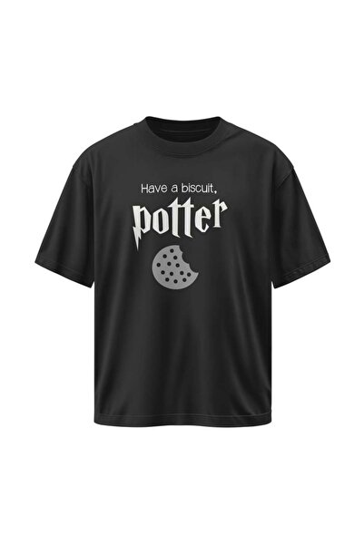 buzagi tasarım ürünleri Harry Potter Unisex Oversize Black T-Shirt
