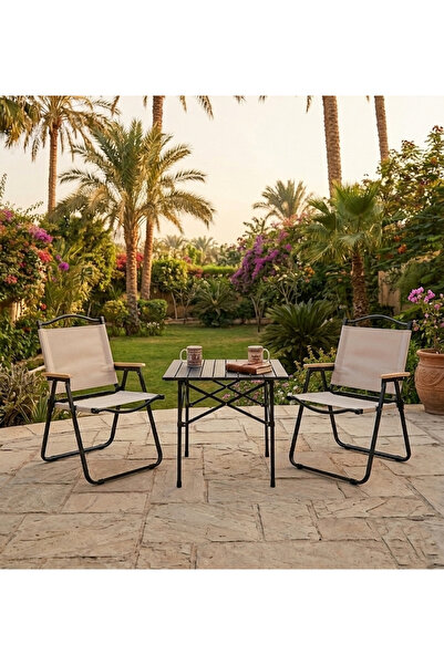 AGD Portable Picnic Foldable Table and Chairs Set of 3 for Picnic, Camping, O...