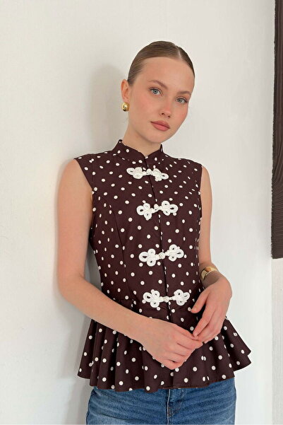 Cistern İstanbul Women's Chinese Buttoned Polka Dot Blouse