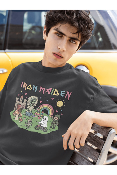 buzagi tasarım ürünleri Iron Maiden Unisex Oversize Black T-Shirt