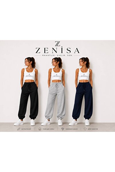 ZENİSA 3'LÜ PAÇA LASTİK SİYAH+GRİ+LACİVERT EŞOFMAN ALTI