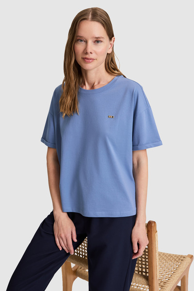 U.S. Polo Assn. Women's Indigo Crew Neck Basic T-Shirt 50323545-Vr028