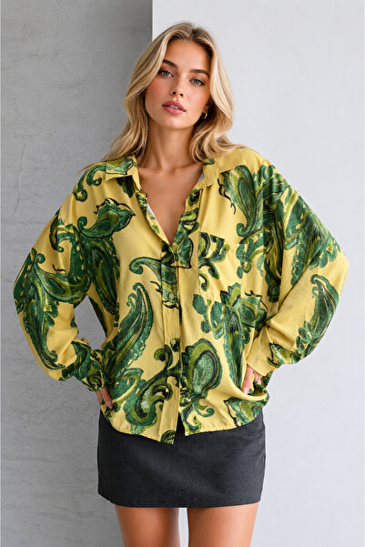 İLKCET MODA Paisley Yellow Vintage Oversize Shirt