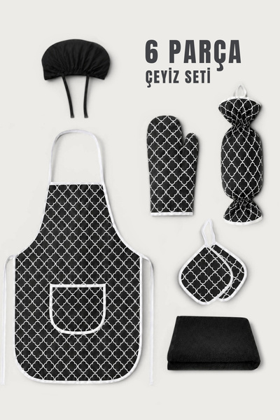 sevilya Trendy Çeyiz 6 Piece Dowry Set (Kitchen Apron, Chef's Hat, Towel, Bag...