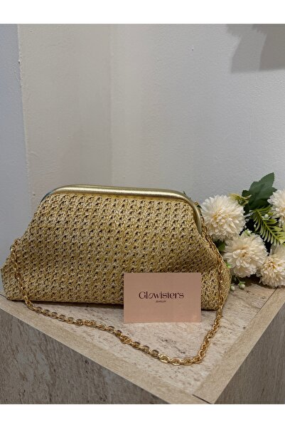 Glowisters Jewelry GOLD HASIR ÇANTA - Çıkarılabilir Zincirli Askılı Clutch Po...