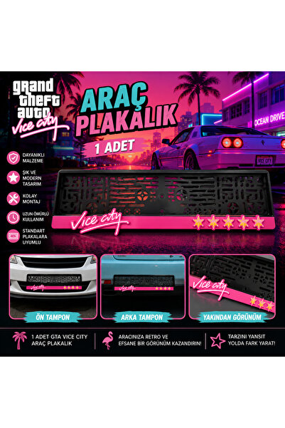 OTOYOL GTA Vice City Araç Plakalık 1 Adet Dekoratif Oto Plaka Çerçevesi Stand...