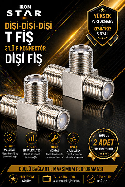 IRONSTAR 2 ADET Dişi Dişi Dişi T Fiş / 3'lü F Konnektör Dişi T Adaptör / F Ko...