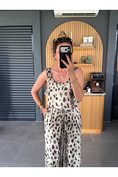 xyoung Leopar Askılı Bluz BEJ