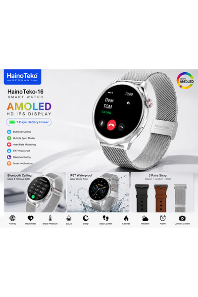 HAINOTEKO ساعة ذكية هاينو تيكو 16 فائقة النحافة مقاومة للماء مع شاشة AMOLED ك...