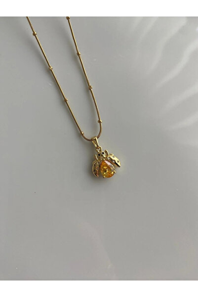 deluxe takı ve giyim Steel Necklace with a Yellow Ladybug Figure, Suitable fo...