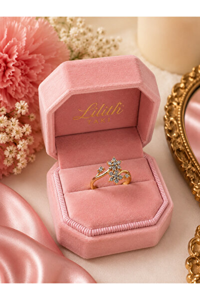 Lilith Takı Snowflake Stone Detailed Gold Color Women's Ring |   Elegant Flow...