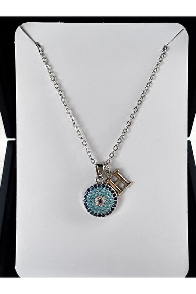 bijoux uniques Nazar boncuğu detaylı H harfli çelik kolye