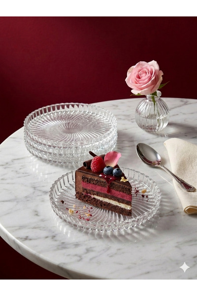 çukurova home 6-Piece Glass Cake - Dessert Plate (13 cm)