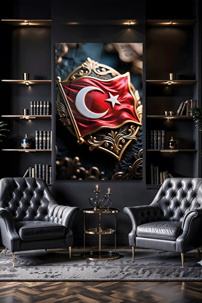 AltmışAltı Türk Bayrağı Modern Salon Ofis Duvar Dekoru Ay Yıldız Temperli Cam...