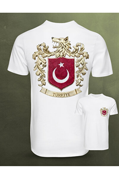 TİMİSİVA Unisex Oversize Wolf Turkish Flag Printed Crew Neck Short Sleeve Bla...