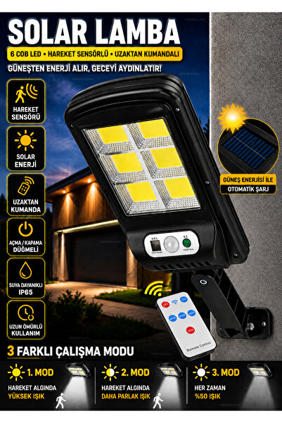 nelerbulurum Güneş Enerjili Su Geçirmez 3 Modlu Hareket Sensörlü Kumandalı 6 ...