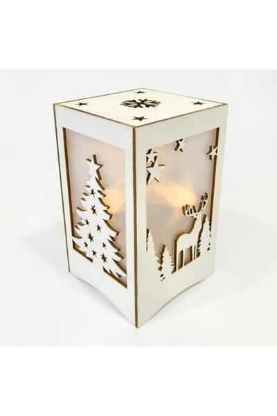 EUROLAMP Ξύλινο Φανάρι 10*10*16.5 εκ. με Χριστουγεννιάτικα σχέδια Φωτιζόμενο ...