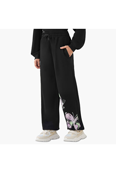 Juniors Elastic Waist Joggers with Butterfly Print