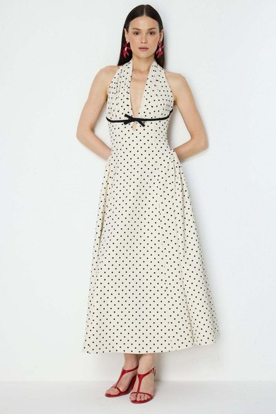 Ekol Polka Dot Backless Maxi Dress
