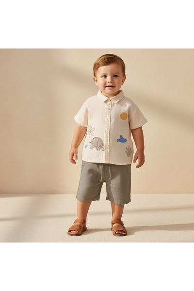 Juniors Collared Short Sleeves Shirt and Shorts Set with Embroidery