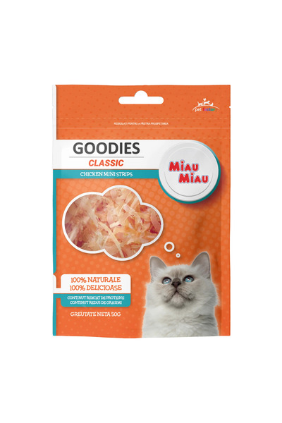 MIAU MIAU Recompense pentru Pisica Adult, Goodies Classic, Mini Strips, Pui, 50g