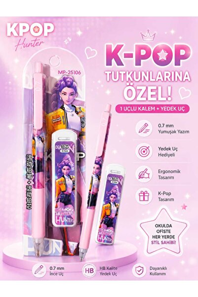 PeriMila K-Pop Anime Desenli Uçlu Kalem Ve Yedek Uç Seti 0.7 mm (1 adet set)