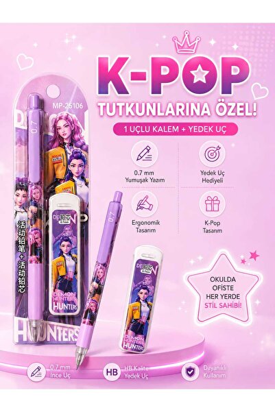 PeriMila K-Pop Anime Desenli Uçlu Kalem Ve Yedek Uç Seti 0.7 mm (1 adet set)