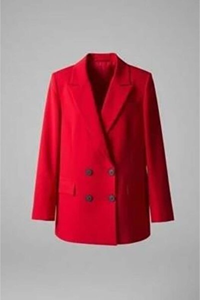 Raneel Kazançlı Alışveriş Women's Double-Breasted Collar Blazer Jacket Red
