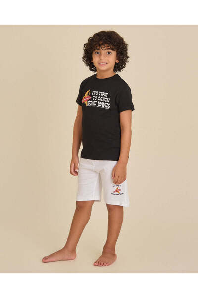 REDTAG Boys Black 2 Piece T-Shirt With Shorts Set
