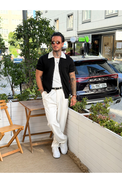 manch collection Çift Renk Regular Triko Gömlek siyah
