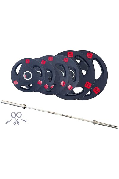 miracle fitness 7 Ft Olympic Bar with Tri Grip Black Olympic Plates Set | 80 Kg