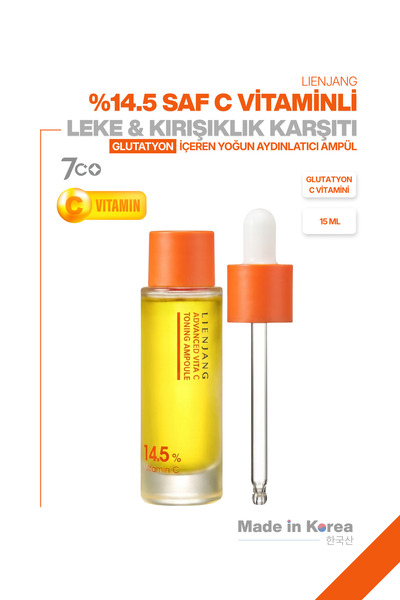 Lienjang %14.5 Saf C Vitamini & Glutatyon |Leke & Kırışıklık Karşıtı |Yoğun Aydınlatıcı | Ton Eşitleyici Ampül 15 ml