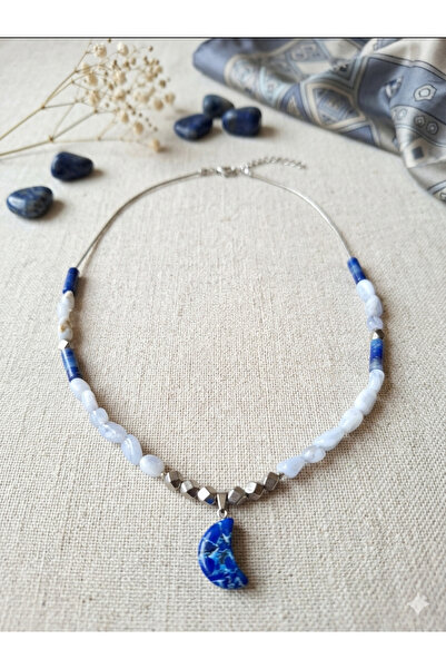 Shine Elagance Natural Stone Chalcedony, Sodalite and Hematite Stone Moon-The...