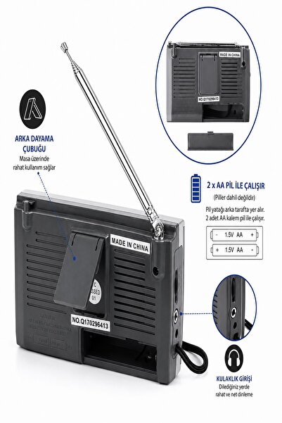 ULTRATEKNO KK-9803 10 Bantlı Dünya Radyosu FM MW SW Çok Bantlı Taşınabilir Cep Radyosu Deprem Çantası Acil Durum Kamp Radyosu 2xAA Pilli
