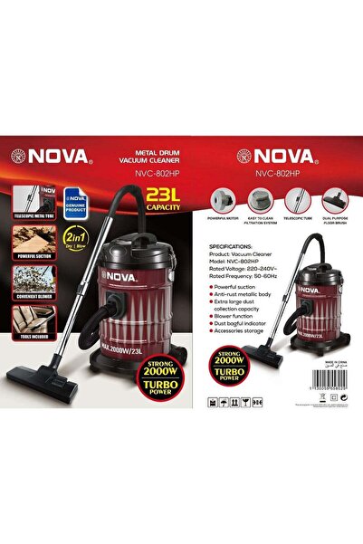 Nova 2000W Turbo Power Vacuum Cleaner NVC 802HP 23L Metal Drum Wet Dry Blower...