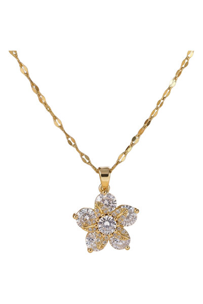 Black Season Luxury Pink Rotating Flower Necklace - 16 Inches
