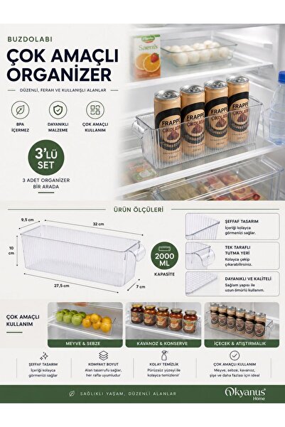 Okyanus Home 3 Pieces Lidless Mini Refrigerator Organizer and Storage Contain...