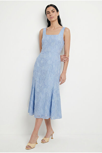 Masha Kate Square Neck Jacquard Midi Dress