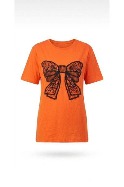 KOZİA OUTDOORS Women's Black Bow Print Oversized Crew Neck T-Shirt
