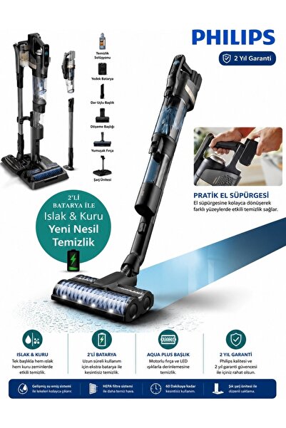 Philips ELVT Aqqua Trioo Yeni LED BAŞLIKLI Kablosuz Islak-Kuru Elektrikli Süp...