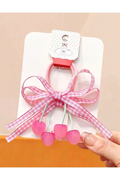Mevohome Pink and White Color with Cherry and Gingham Ribbon Bow Figure, 9 cm...