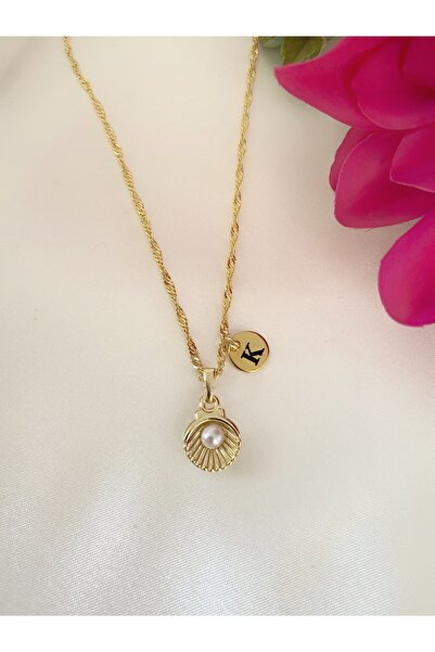 Asia by Leuvoié K Letter Pearl Oyster Necklace