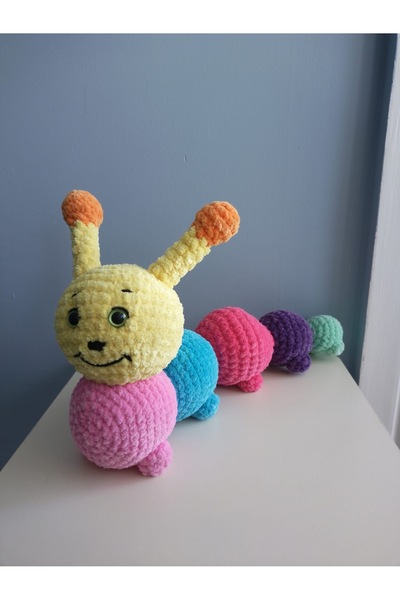 DK TREND Renkli Amigurumi Tırtıl - Kadife İp El Yapımı Oyuncak - Eğitici Çocu...