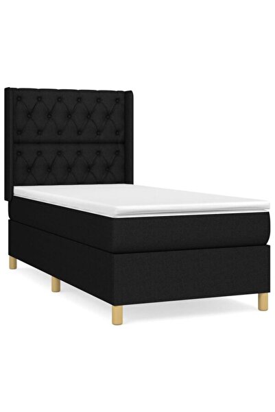 vidaxl Pat boxspring cu saltea, negru, 80 x 200 cm, textil