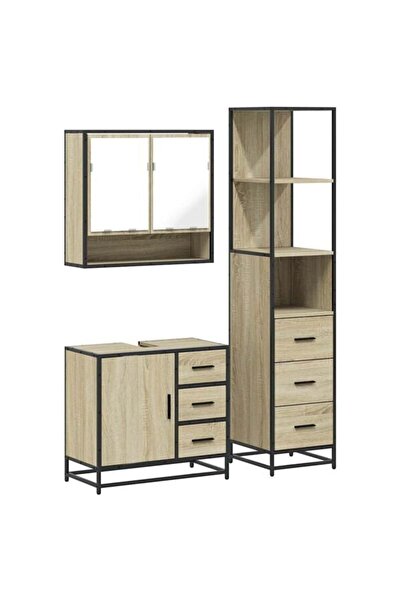 vidaxl Set mobilier baie din 3 piese, Stejar Sonoma, Lemn prelucrat
