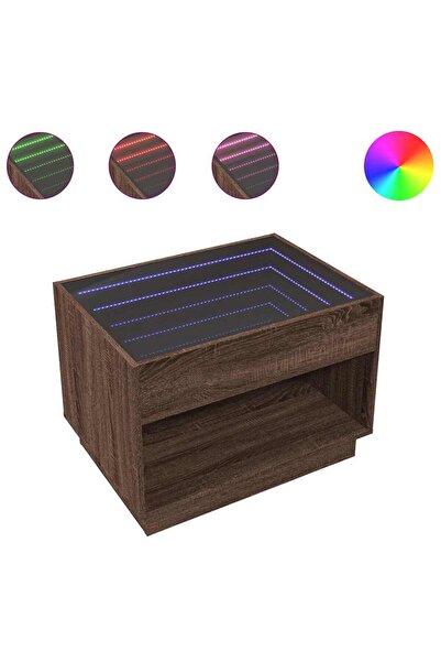 vidaxl Măsuță de cafea cu LED infinity, stejar maro, 70x50x50 cm