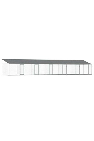 vidaxl Cușcă pentru câini cu acoperiș și uși, gri, 12 x 2 x 2 m, oțel galvanizat
