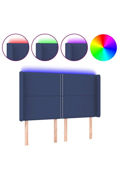 vidaxl Tăblie de pat cu LED, albastru, 147x16x118/128 cm, textil