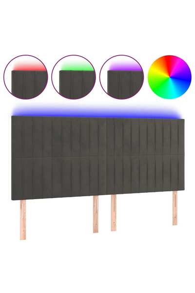 vidaxl Tăblie de pat cu LED, gri închis, 160x5x118/128 cm, catifea
